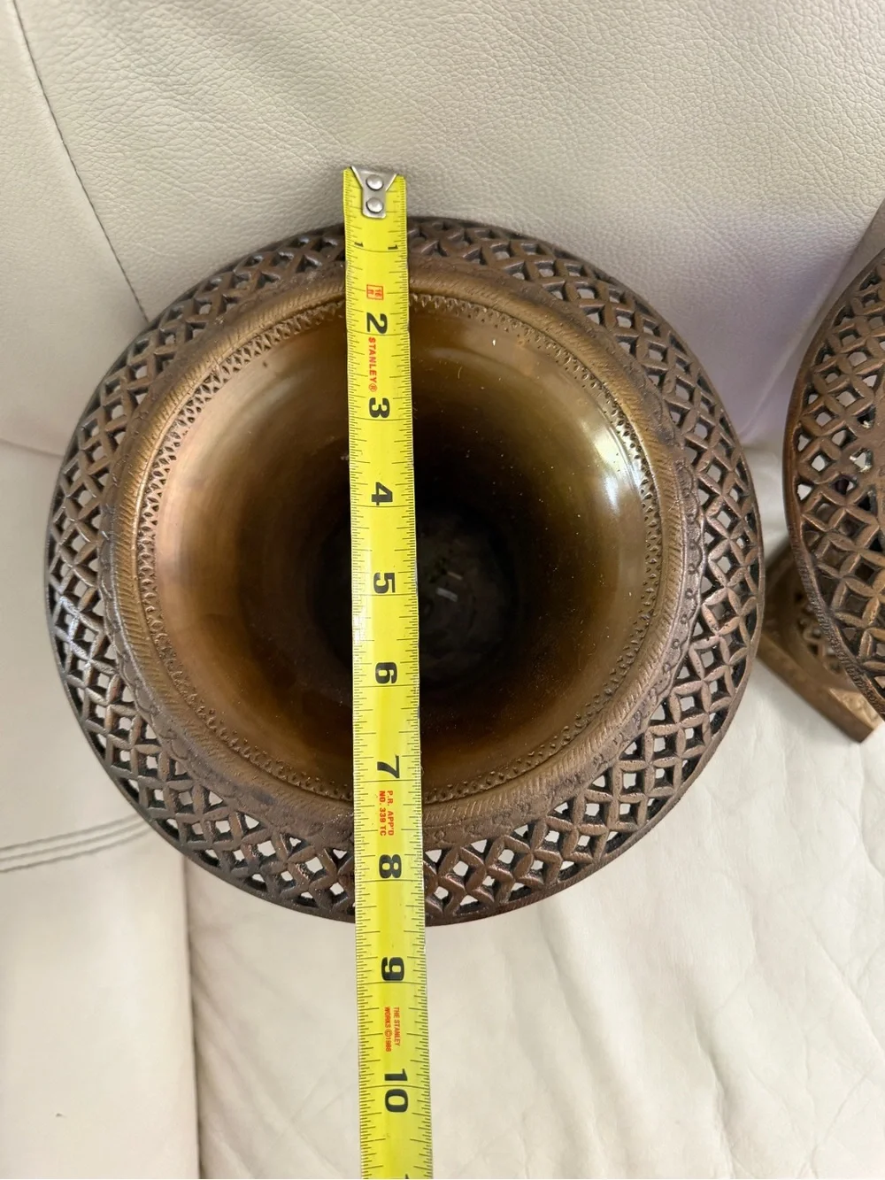 Vintage Brass Reticulated Trophy Urns Mantel Vases Pierced Pedestal Pair 9’’